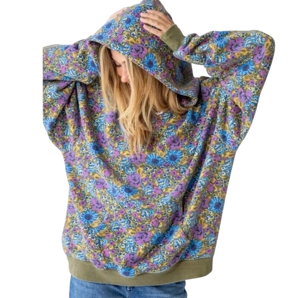 NATURAL LIFE Oversized Printed Hoodie Ditsy Floral Boho Cottagecore Sweatshirt